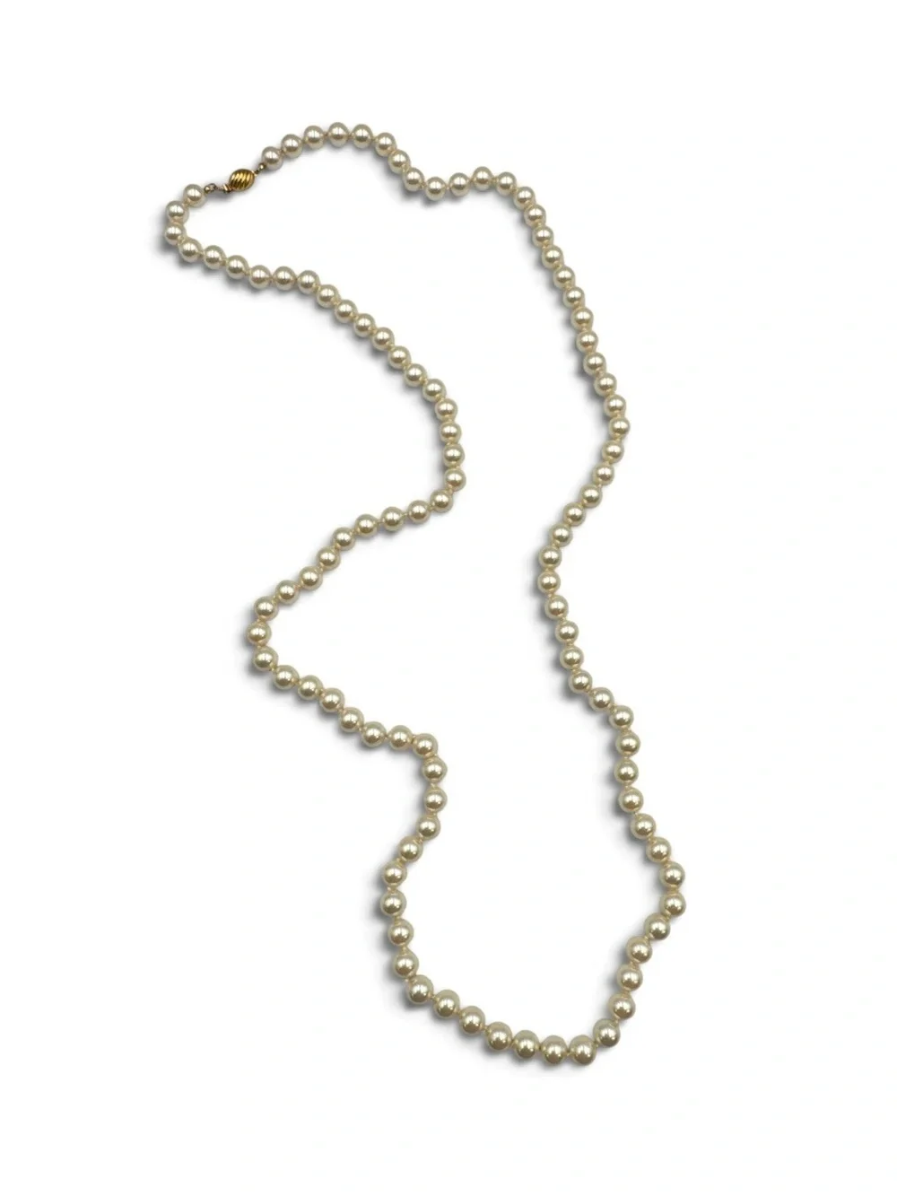 Vintage 1960s–1970s 35” Gold Plated Champagne Glass Faux Pearl Necklace